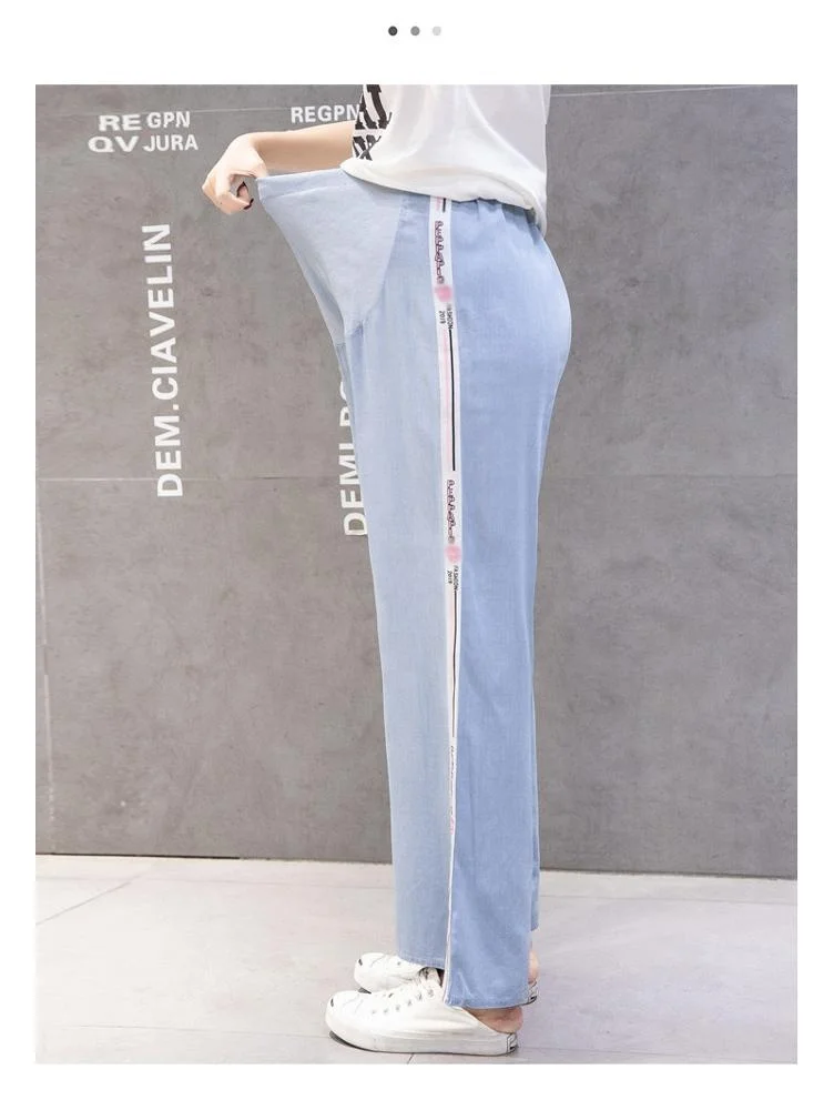 
Wide Leg Loose Maternity Jeans Pregnant Women Spring Summer Adjustable Elastic Waist Cotton Pregnancy Maternity Clothes Trousers 