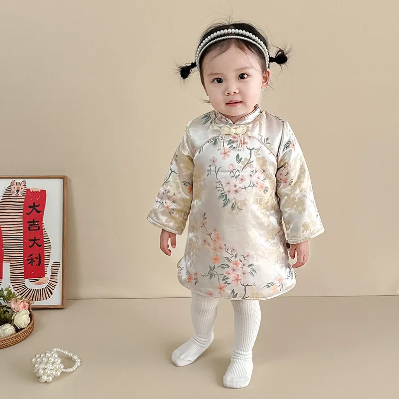 New arrival girls winter cheongsam baby Chinese Qipao Outfits warm thickened traditional dress