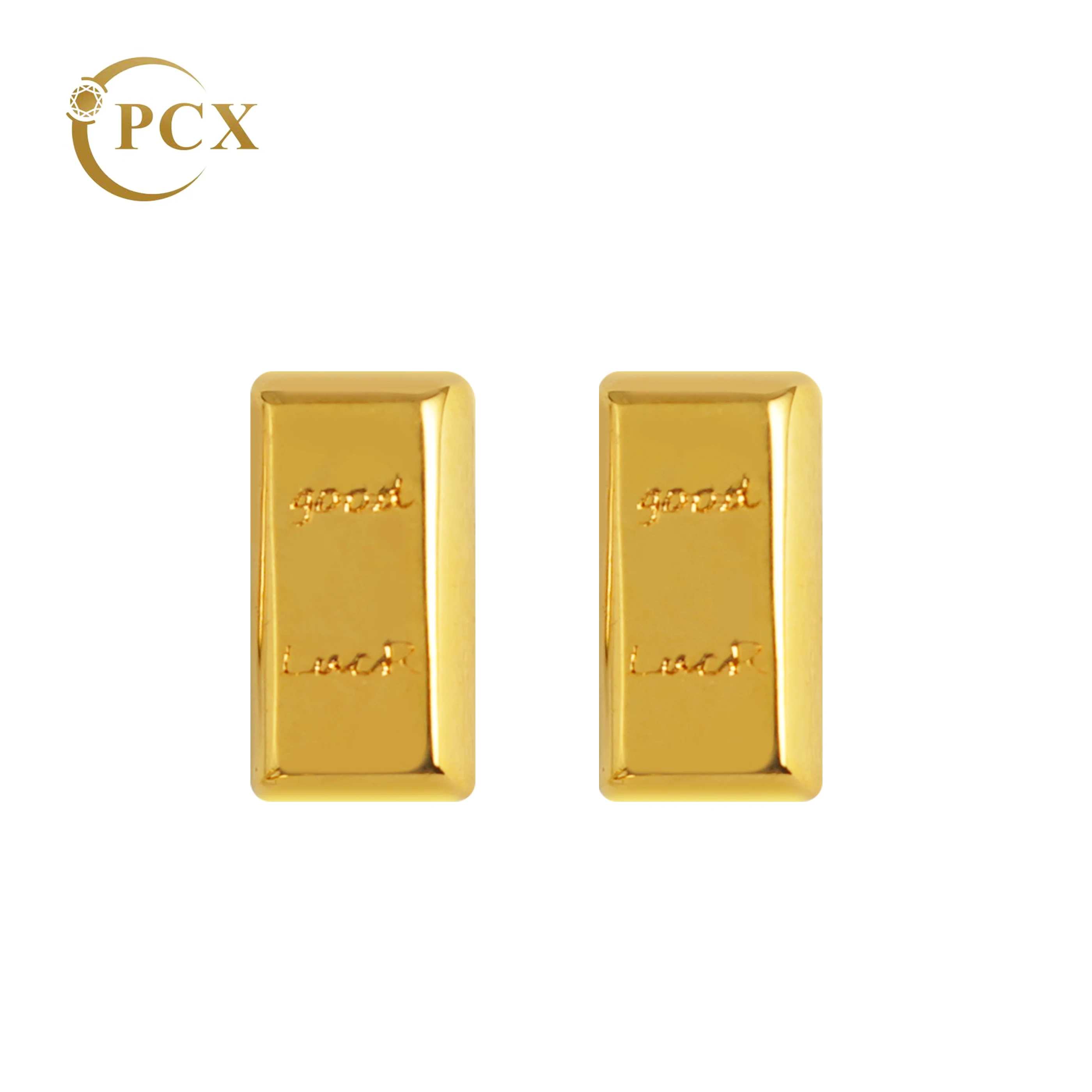 PCX Jewelry 18K Fine Jewelry Real Gold Earrings Exquisite 18k Gold Small Gold Bar Shaped Earrings