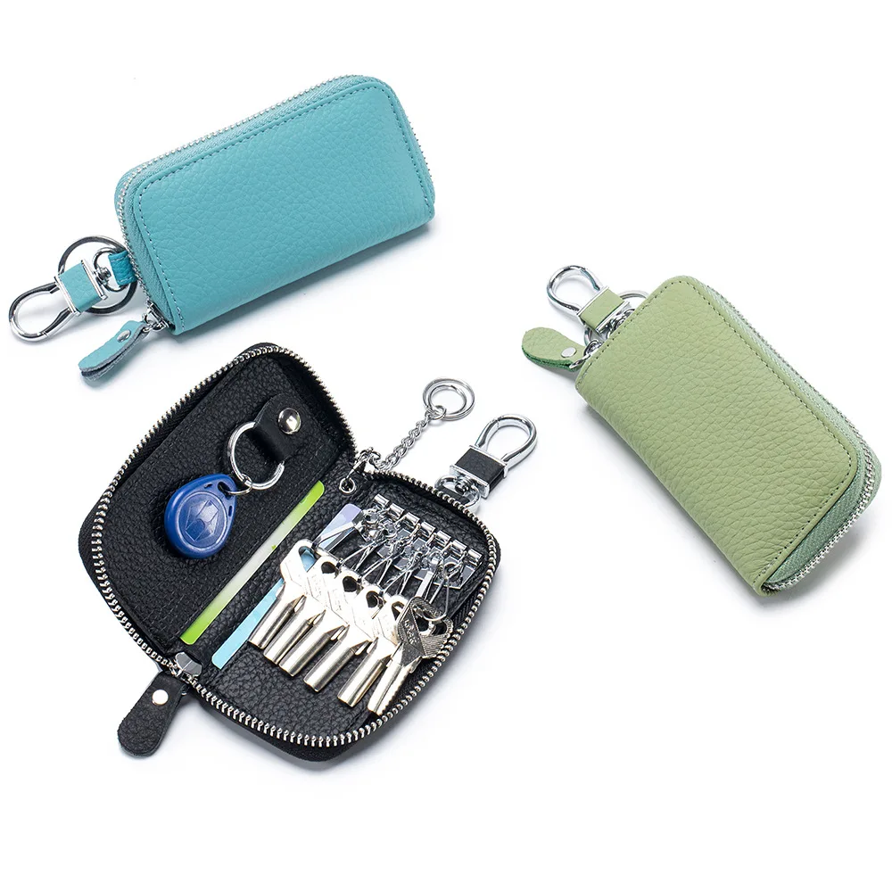 2023 New Key Holder For Men and women Zipper Pouch With Money Slot Genuine Leather Car Key Holder Wallet