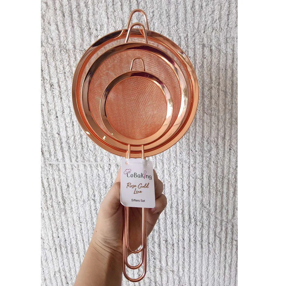 Kitchen Accessories Rose Gold Stainless Steel Mesh Strainers Set Of 3