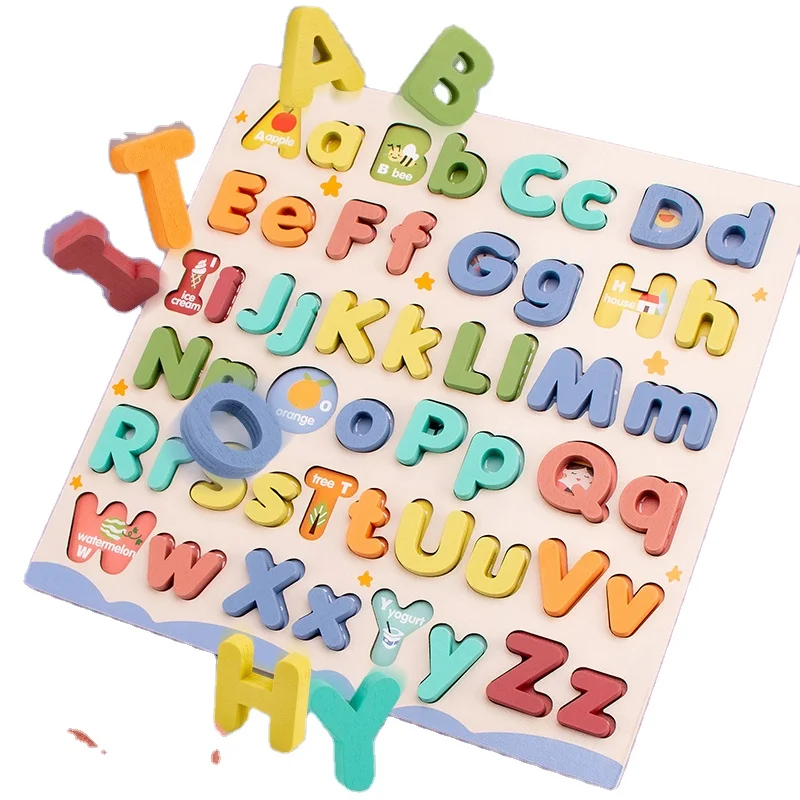 Children Wood Alphabet Letter ABCD 3D Jigsaw Puzzle Board Games Preschool Baby Montessori Early Educational Learning Toys