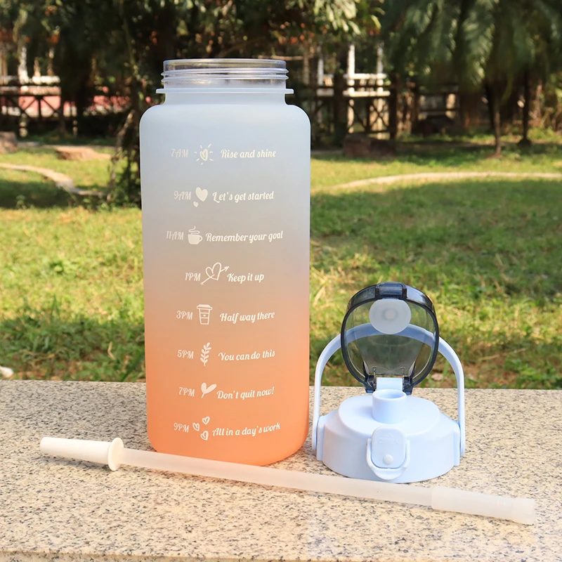 Wholesale 2L Inspirational Water Bottle Bottle with Straw with Time Reminder BPA Free Tritan Pp Camping Plastic Sports Bottle
