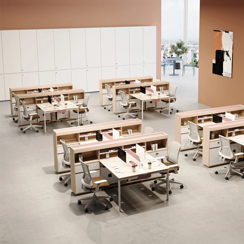 Two Person Desk with Partition Simple Modern Computer Home Office Table Office Furniture Work Position Staff Desk with Storage