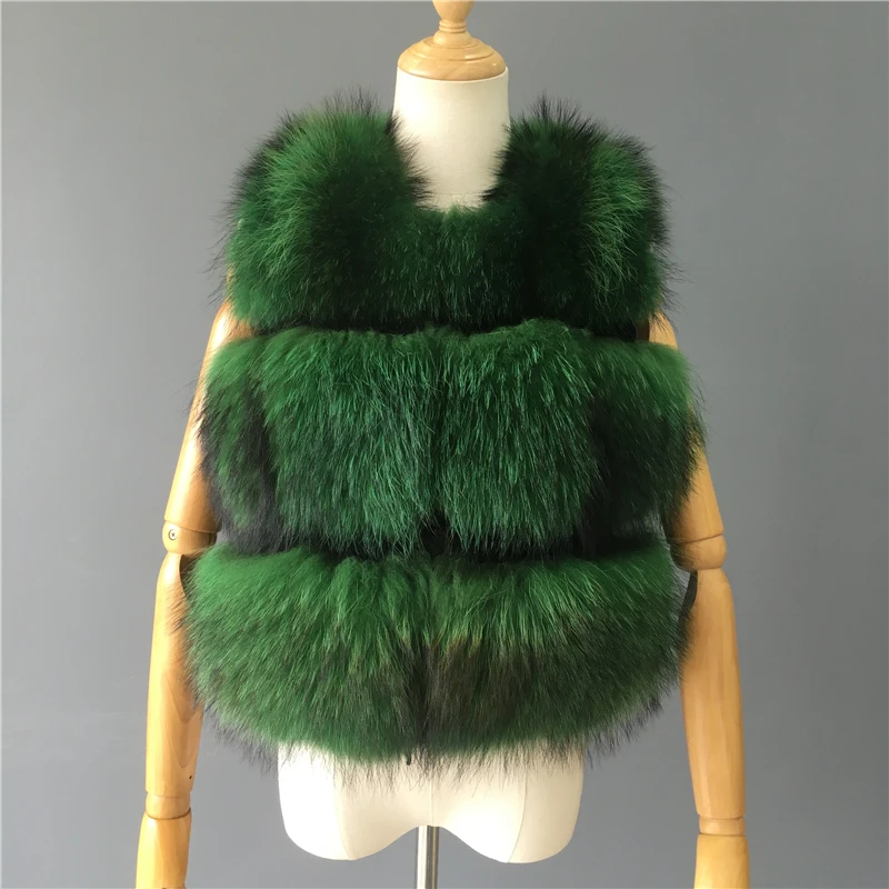 Women Real Raccoon Fur Vest Winter Thick Warm Hot Fashion Natural Fur Gilet Ladies Fur Waistcoat