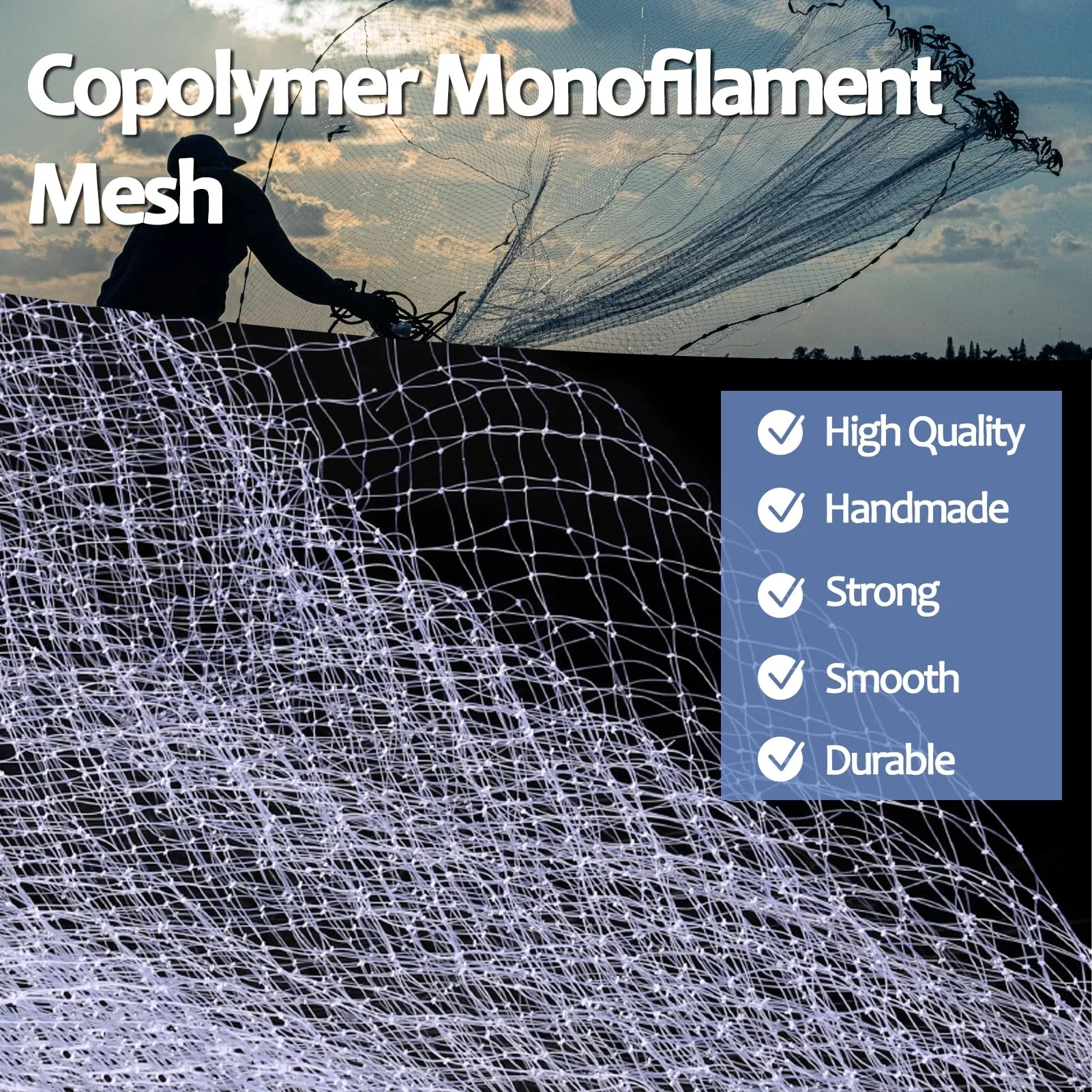 Hot Sale Fly Hand Cast Net Nylon Monofilament PP and PA Material Double and Single Knot Casting Fishing Nets