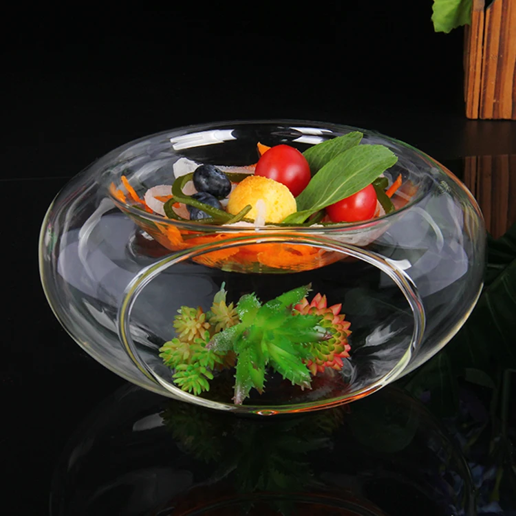 Decorative dry ice molecular food double wall  fruit salad glass bowls glass tableware cookware