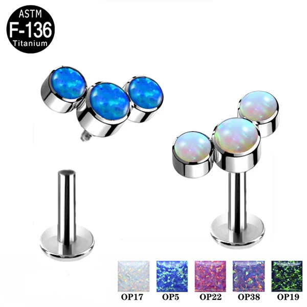 G23/ASTM F136 Titanium Internally Threaded Opal Stone Cluster Top Labret Body Piercing Navel Ring Eyebrow Jewelry