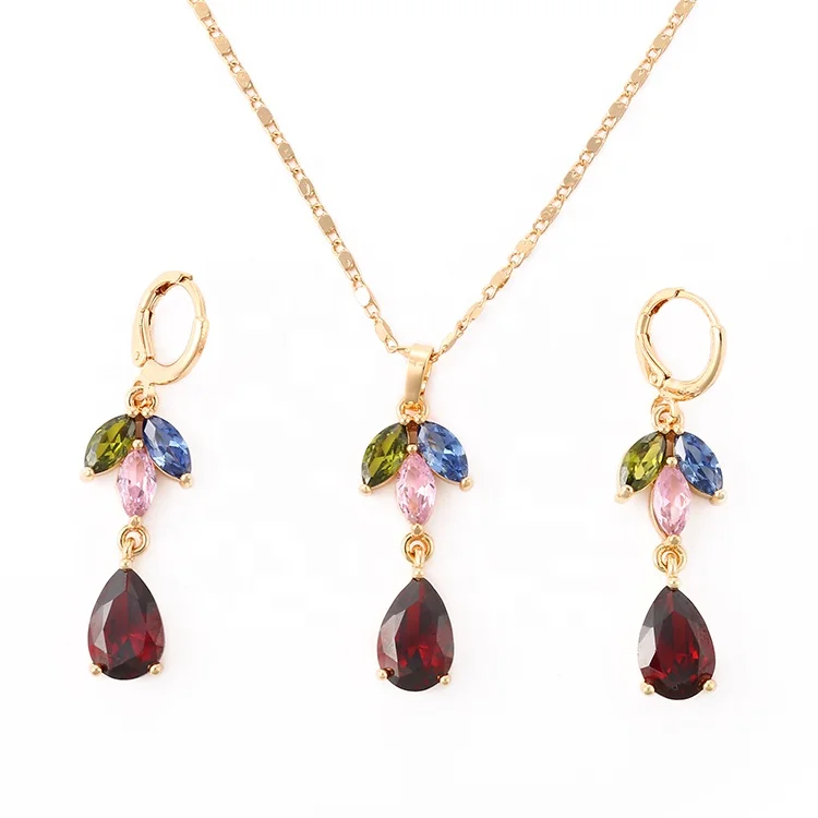 HD оптовая продажа 2018 Модный Дизайн Медь 18k ламинированное Золото оптом наборы ювелирных изделий для женщин кубический циркон