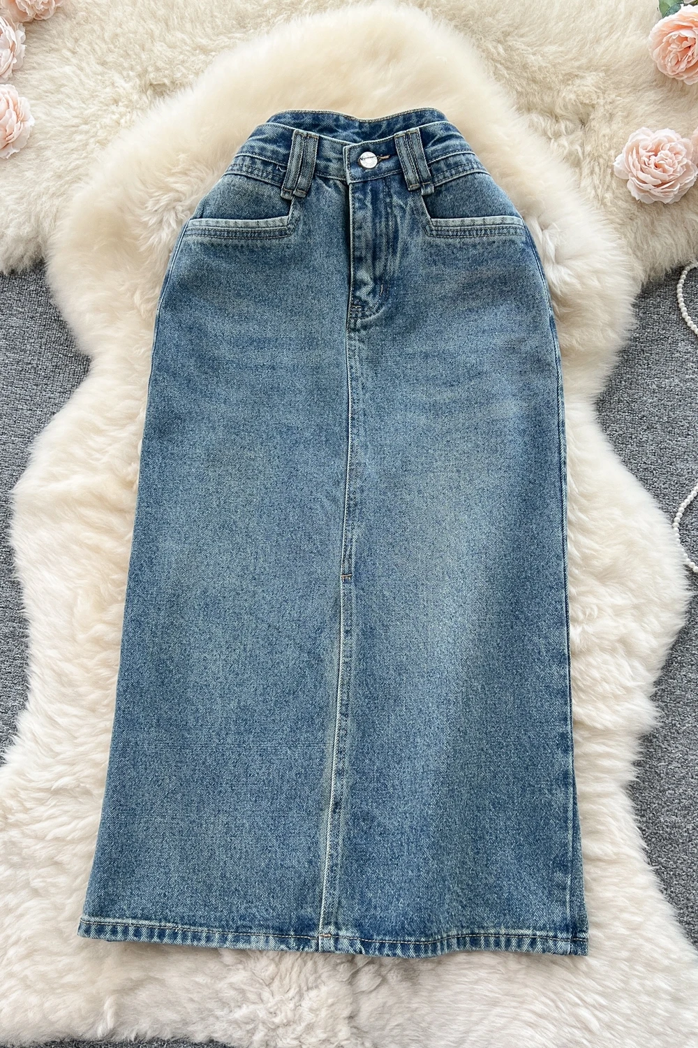 Summer Solid Pencil Skirt Women Casual High Waist Denim Long Skirts For Girls Casual Skirt Clothes Women Wholesale