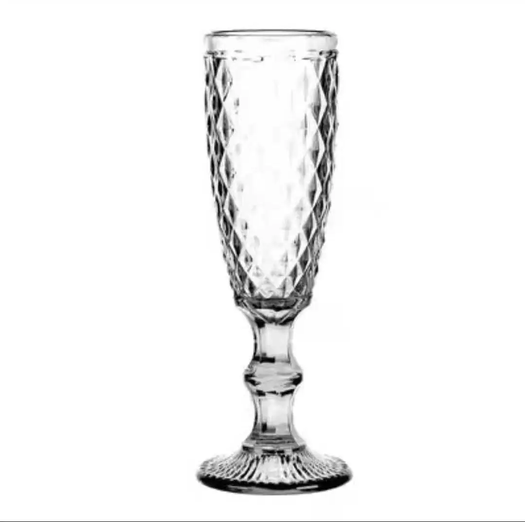 Wholesale wedding glasses Color embossed pattern Transparent Drinking cup Clear wine glasses Retro pressed water glassware