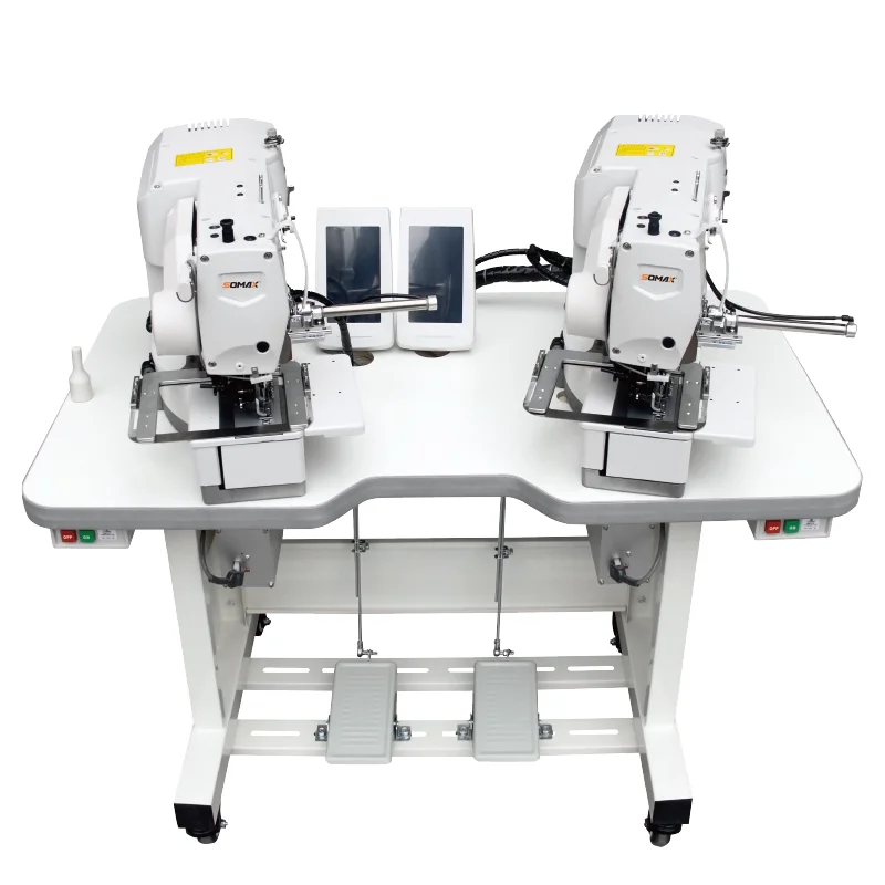 Double head SOMAX SM-11 programmable auto beauty&healthy uniform pants elastic waistband holing eyelet making cnc sewing machine