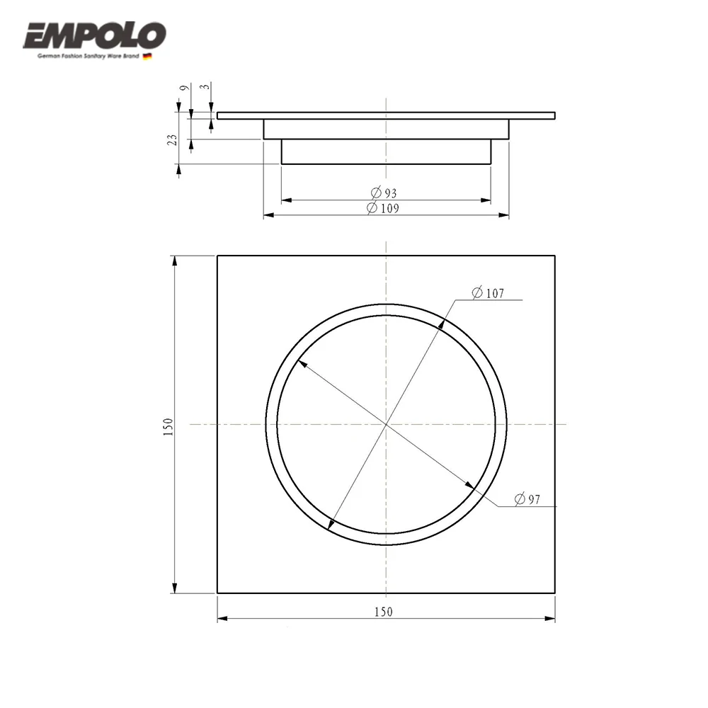 150mm ideal brass chrome round shape floor drain