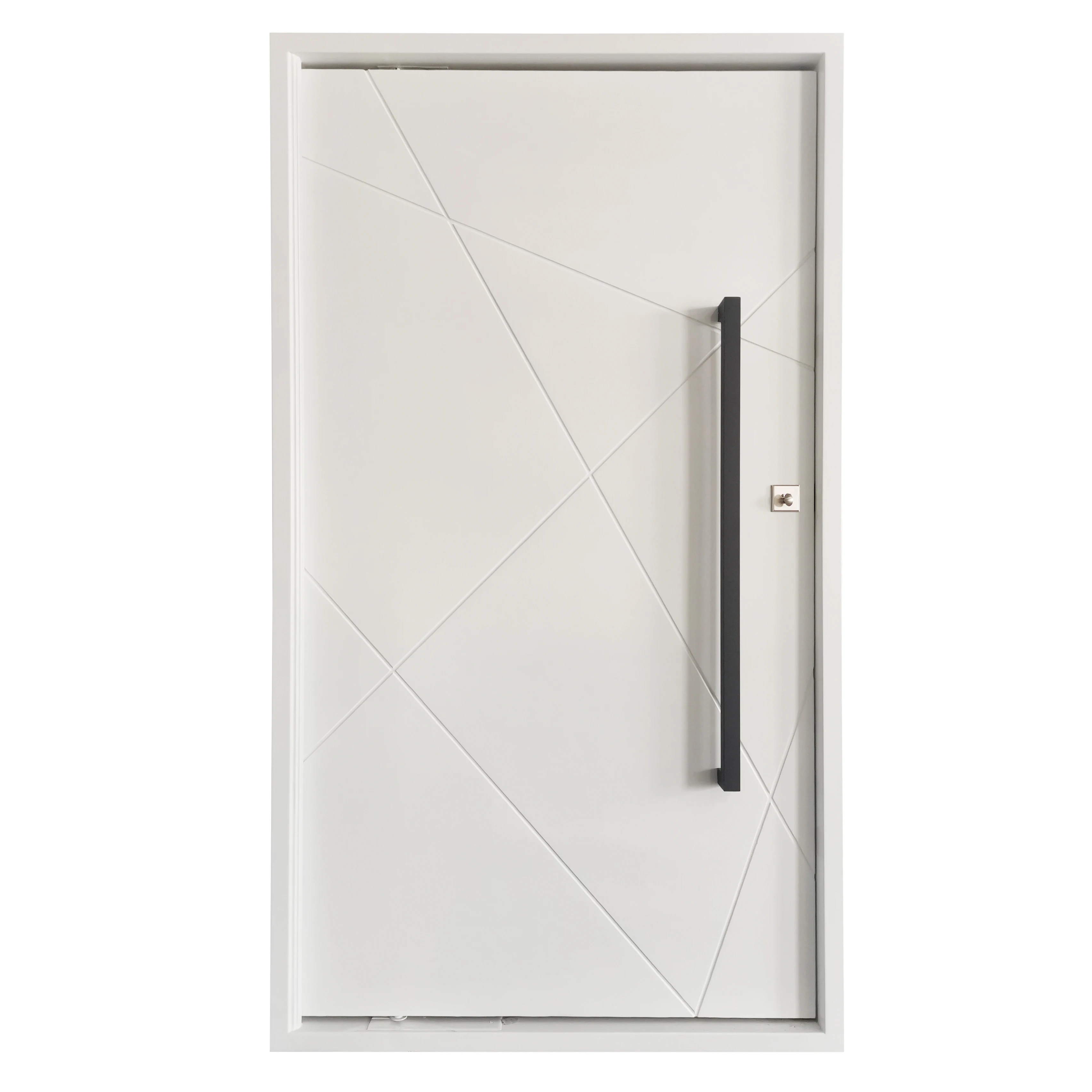Apartment exterior metal pivot door design Villa front main entrance steel door latest fashion personalized white flat door