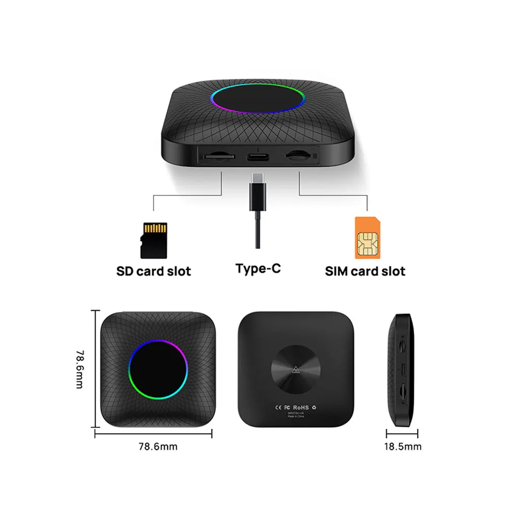 Tbox-led 4G SIM-карта carplay ai box android 13 4GB + 64GB Qualcomm QCM6225 чипсет 3 в 1 беспроводная автомобильная игровая Магическая коробка