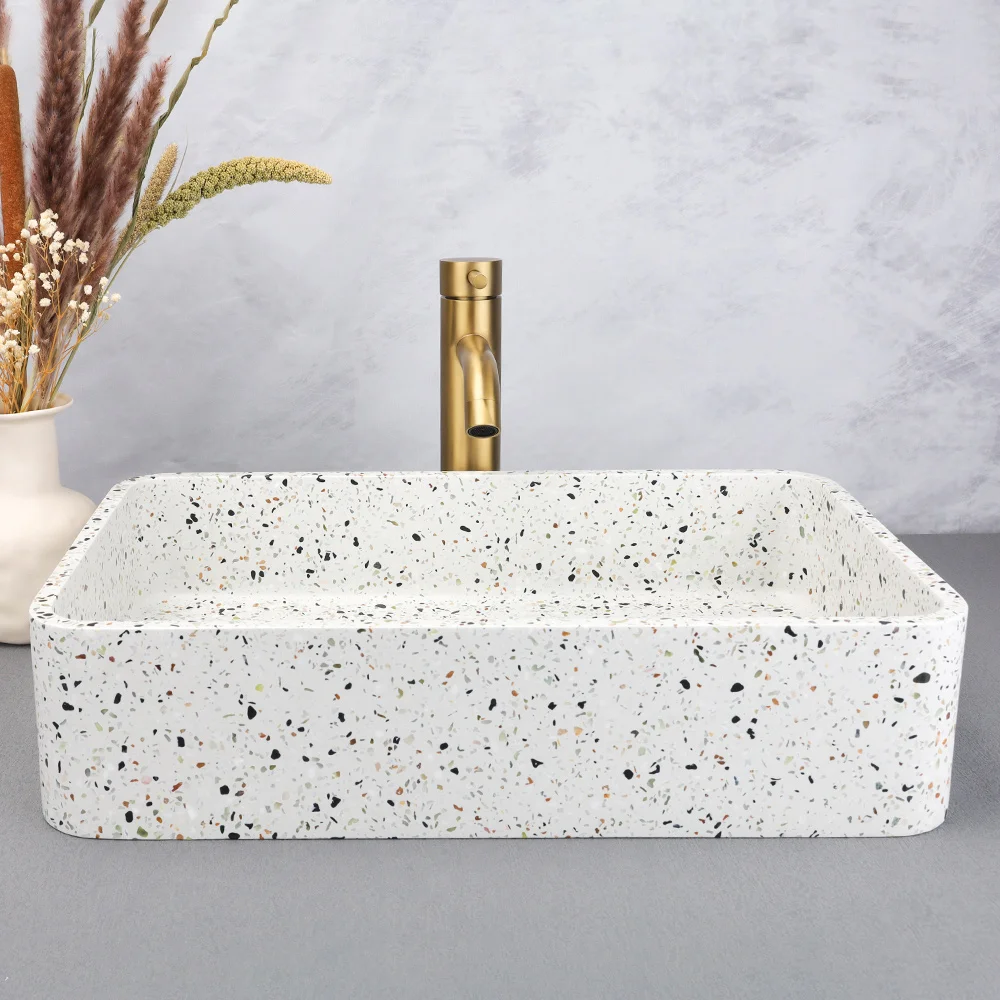White concrete sink terrazzo wash basin and bathroom sink