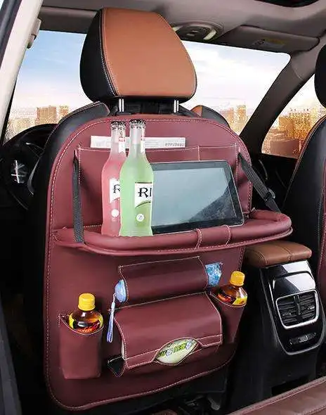 Multi-functional Car Waterproof PU Leather Backseat Foldable Car Back Seat Organizer with Tray Table