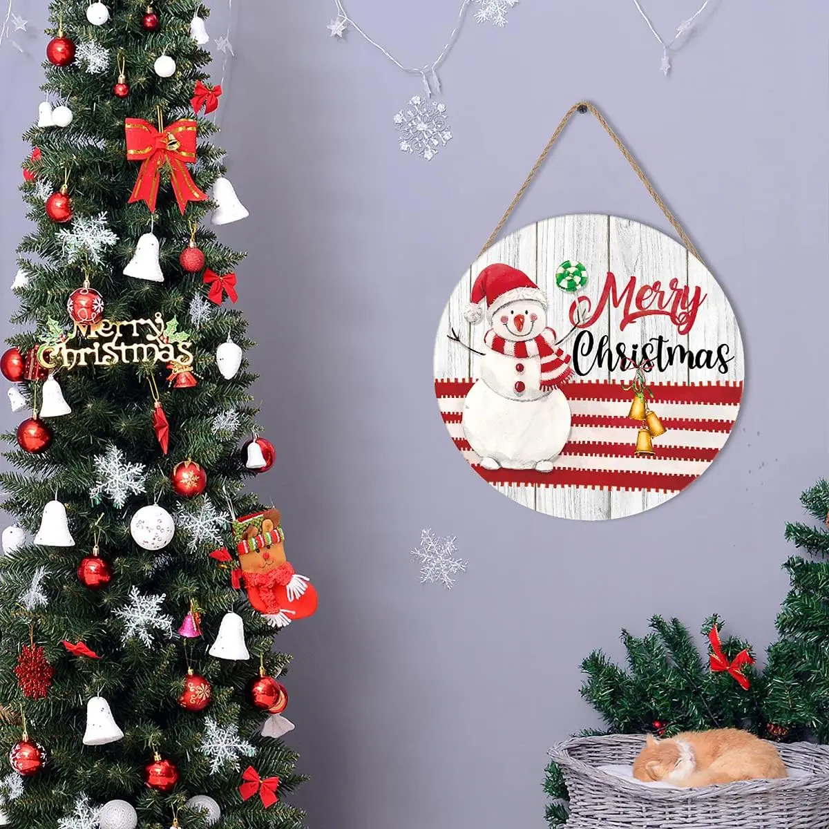 Custom Christmas Round Wooden Plaques Front Door Hanger wreath sigmns Welcome wood Sign with