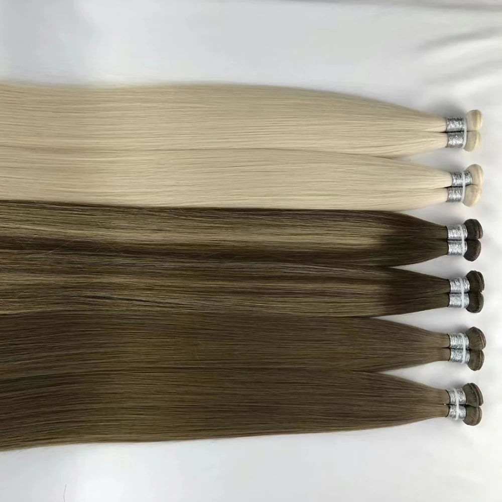 Top Quality Russian Genius weft hair extensions hand tied hair extensions raw human hair seamless weft invisible