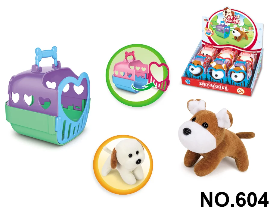 Плюшевая и мягкая Мини-собака с клеткой в PDQ для продажи