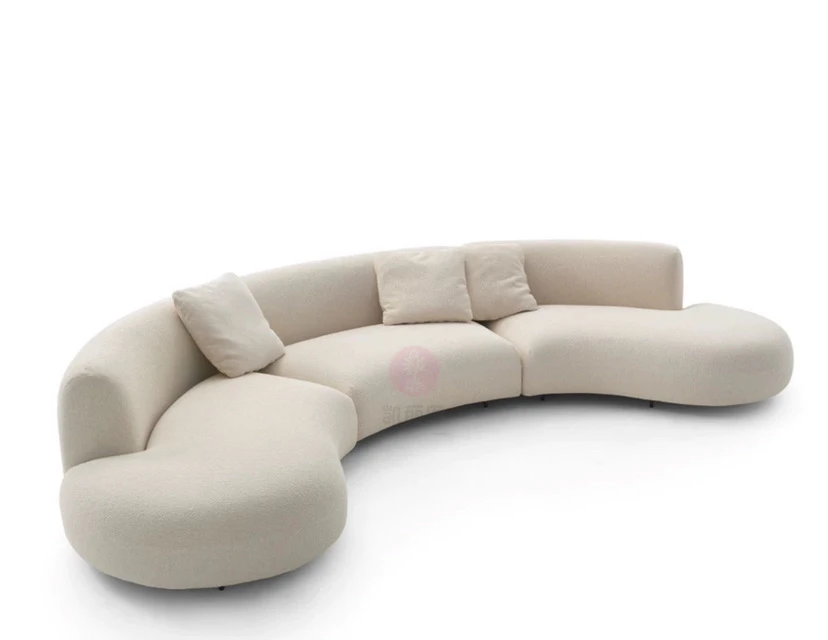 Italian Minimalist Velvet Multi-Seat S-Shape Abnormity Booth Beige Fabric Curved Sofa Set for Living Room or Exhibition Hall