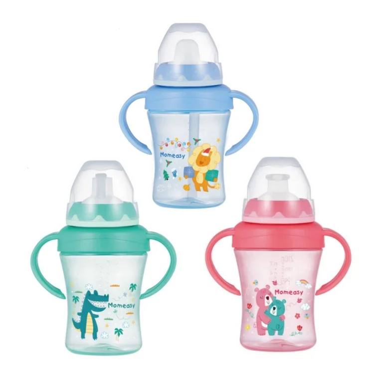 No Spill 4 in 1 Trainer Cup with Handles, BPA Free 7oz Water Bottle for Toddlers with 4 Types of Spouts