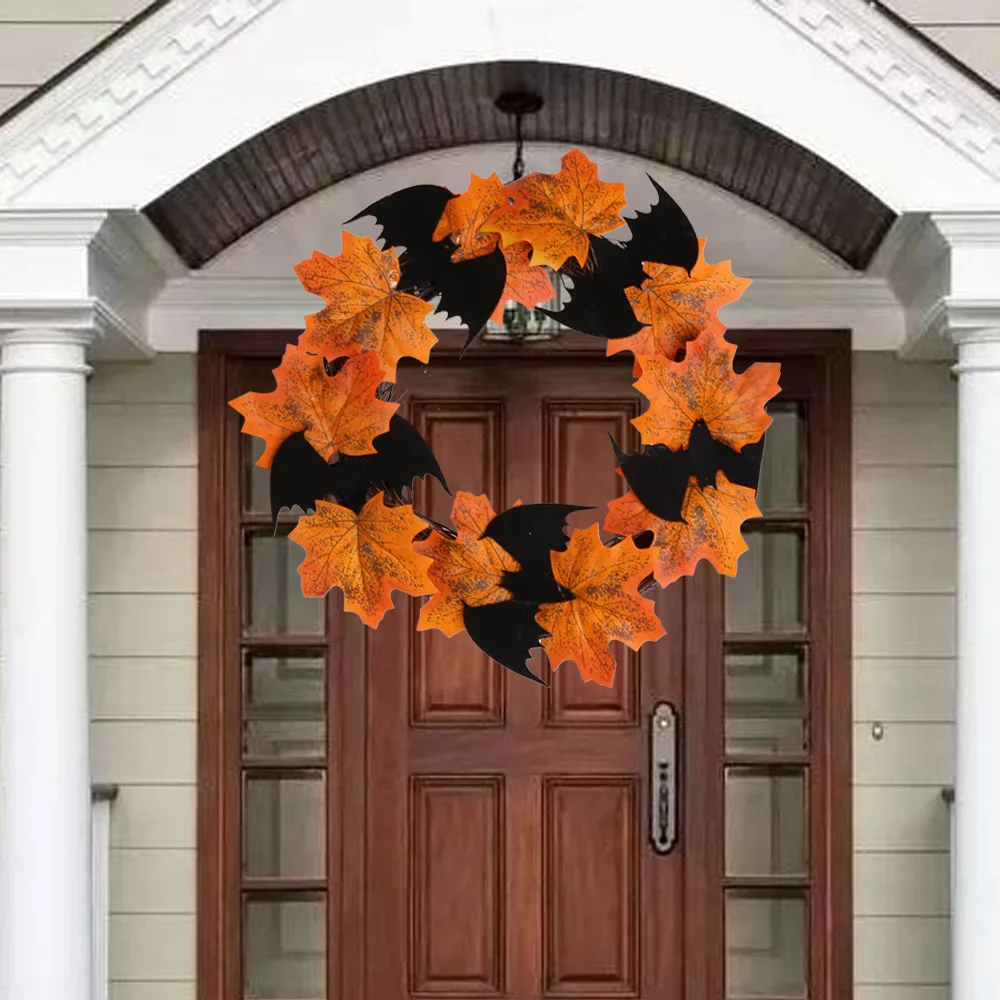 Halloween Bat Garland Leaf Garland Indoor Outdoor Pendant Maple Leaf Garland For Halloween Decoration