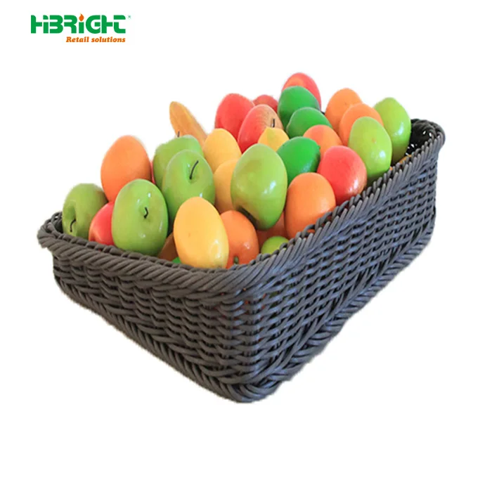 PE plastic wicker rattan fruit display round promotion basket