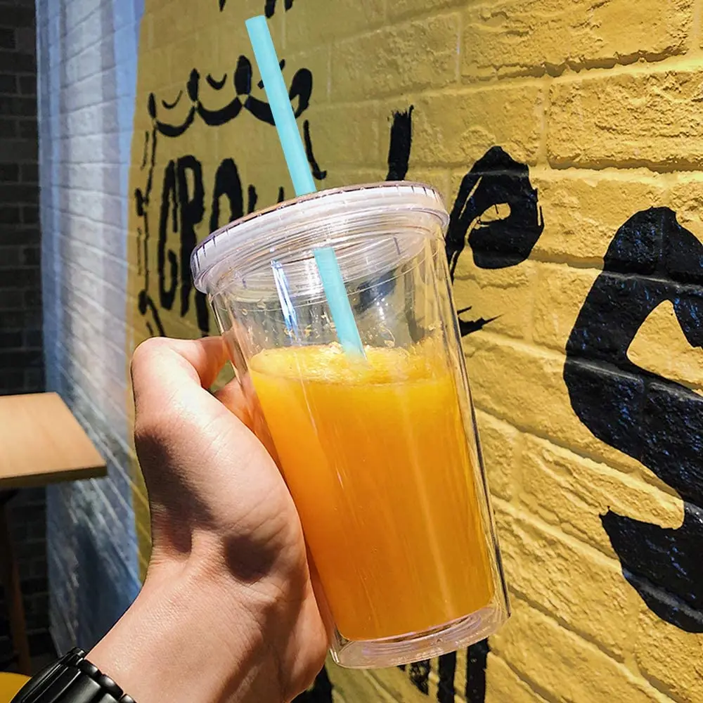 Rainbow Colored Reusable Tritan Plastic Replacement Straws for 20 OZ 30 OZ Tumblers Set of 10 Pcs Drinking Straws