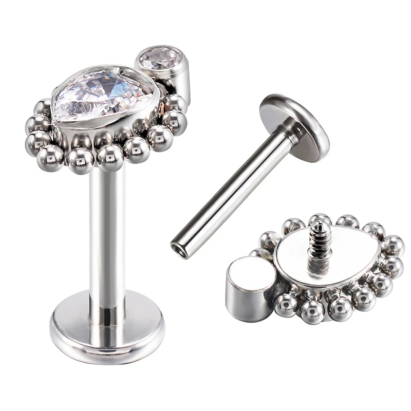 Customize ASTM F136 Titanium Gold Flat Back Piercing Internal Threaded Helix Labret Piercing Schmuck