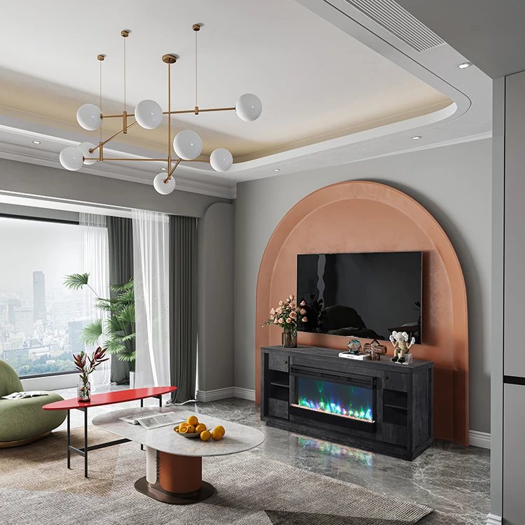 65 Inch Living Room Furniture Modern TV Cabinet Media Console Fireplace TV Stand MDF TV Unit