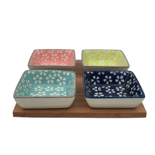 Square ceramic small plate snack sauce serving dishes set with tray