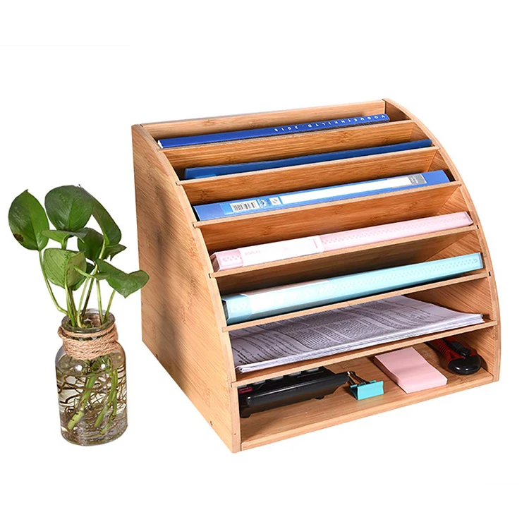 Bamboo Desk Paper Sorter File Folder Organizer Rack With 6 Shelves