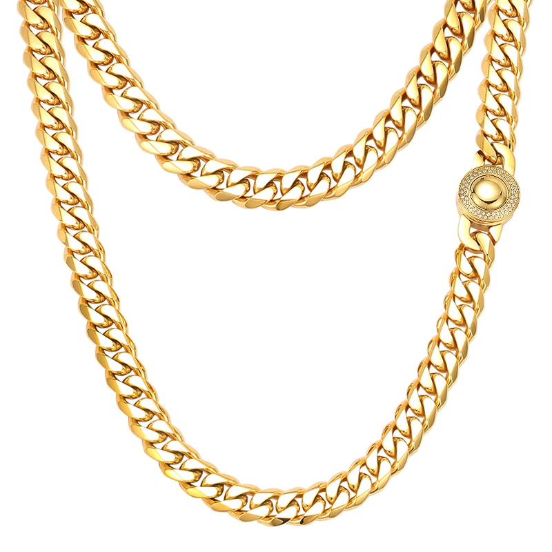 Miami Cuban Chain Bracelet Jewelry Stainless steel Icy Diamond CZ Clasp cuban link Necklace Jewelry