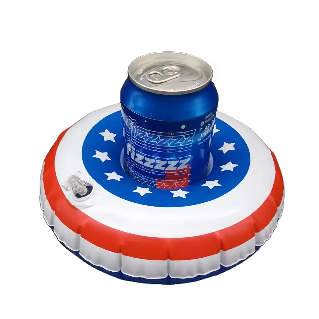 Top sell custom summer party bucket american flag donut PVC floating cup drink wine bottle holder inflatable swimming pool toys