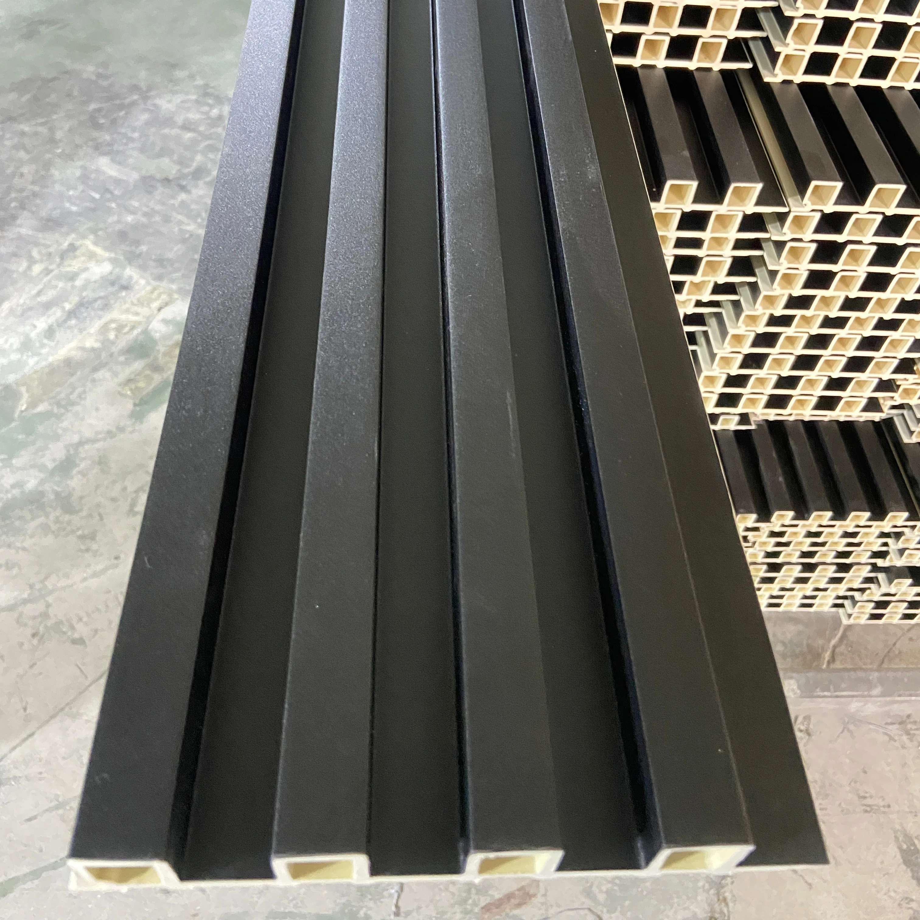 Lambrin WPC Factory Directly Sell Wood grain Plastic Composite Pvc Coating Cladding Wall Board wpc fluted Wall Panel