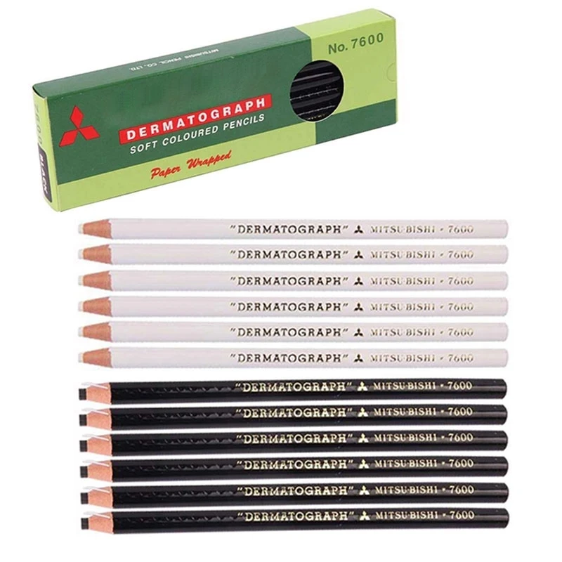 12pcs/Box White Black Dermograph Eyebrow 7600 Pencil Makeup Long Lasting Waterproof Peel-off Design Wooden Handle Eyebrow Pencil