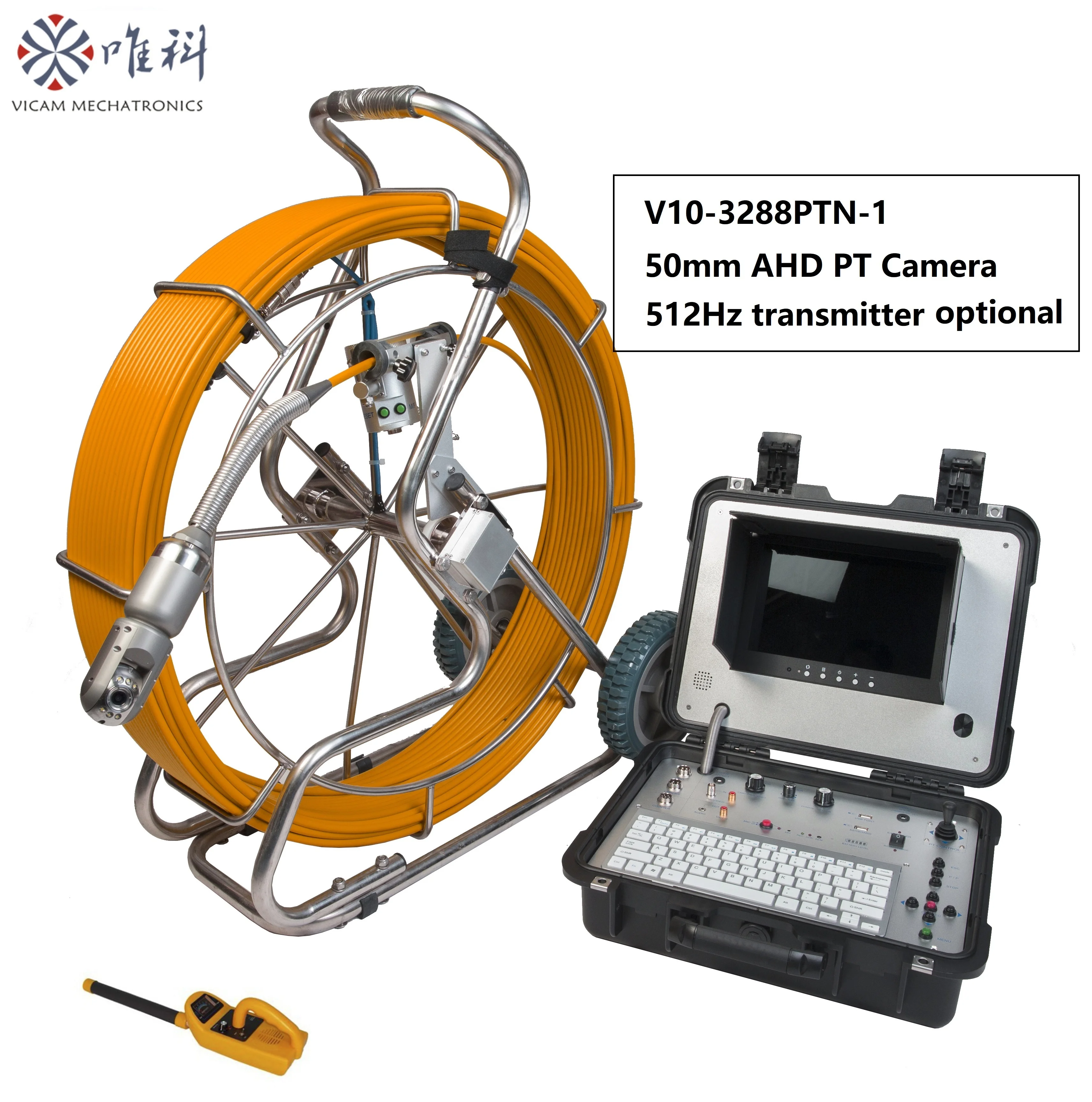 Vicam Waterproof 50mm Pan tilt Sewer inspection camera 10 inch HD screen borescope inspection camera 60m to 150m inspect cameras