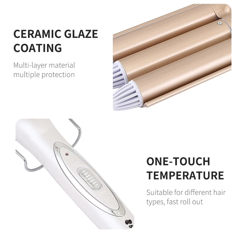 3 Barrel Hair Curler roller price Three Tubes Wavy Curling Iron Professional Ceramic Hair Curler