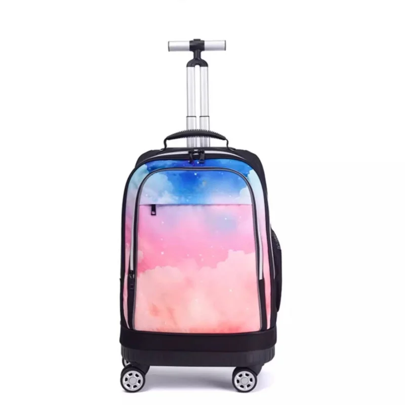 Cute Printed Wheeled Rolling Backpack For School Kids Trolley Bags Big Wheel High Quality Back Pack