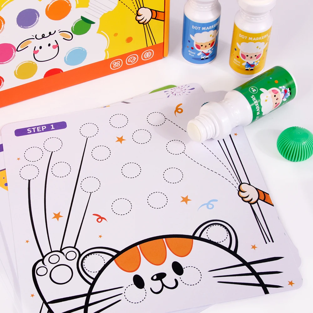 6colors dot markers  art painting kit 18mm tip with 12drawing pads drawing toy for kids