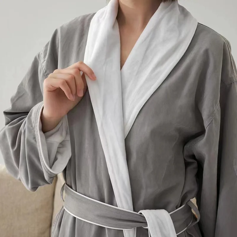 Hot Sale Hotel Bathrobe 100% Premium Cotton Bathrobes Girls  White lining Custom Logo Jacquard Woven Bathrobes
