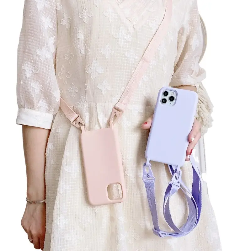 Candy Color Soft Silicone Necklace for iPhone Hook Soft TPU Silicone Case for iPhone 12 13 Max 14 Plus Case Crossbody