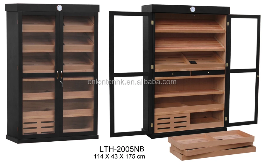 made in china custom large double glass door electrical LED cigar humidors for sale used  display humidor cabinet