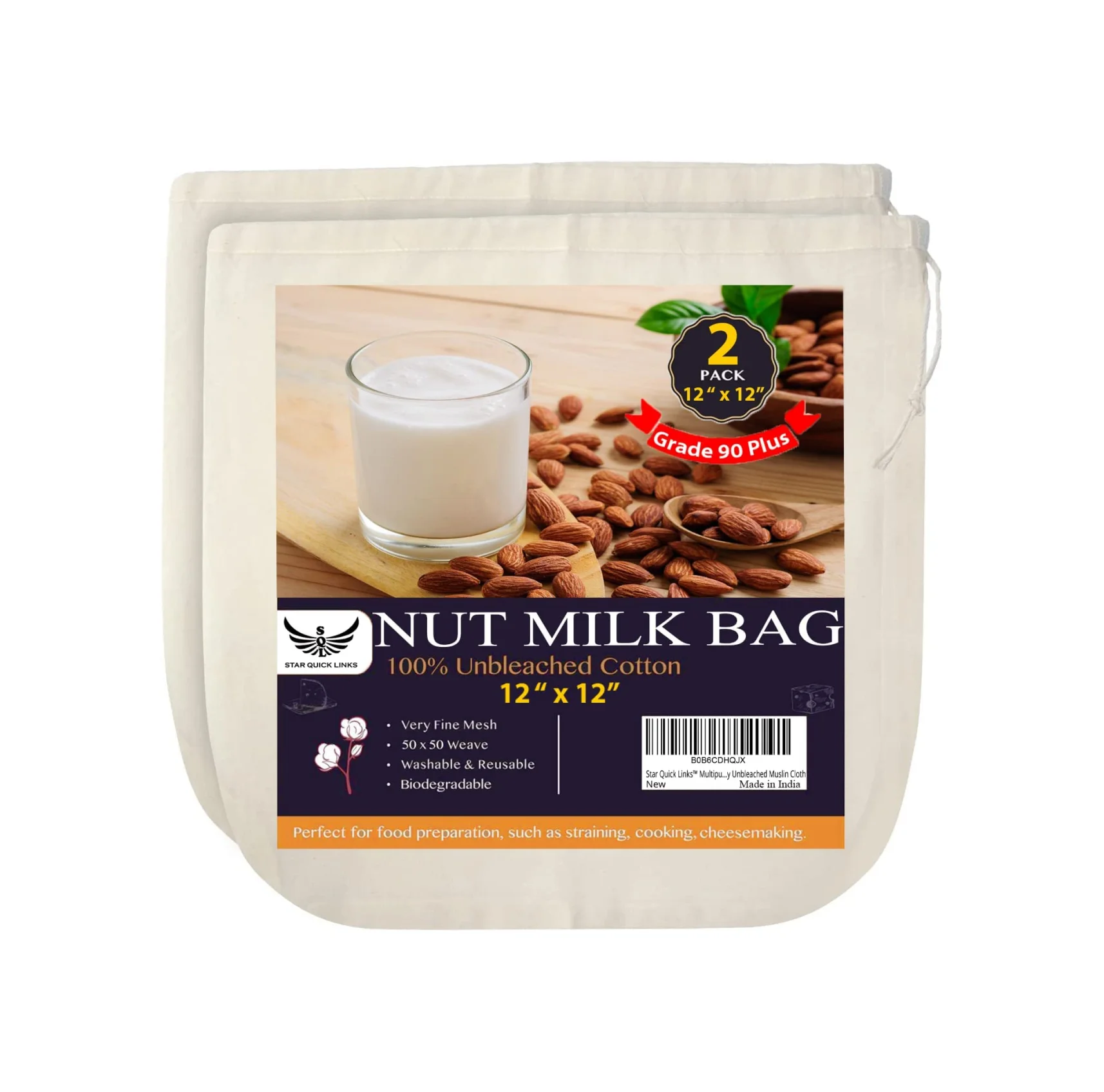 Factory direct sale mesh nylon and organic cotton and hemp filter bags for nut milk kitchen cheese filter cloth juice tea