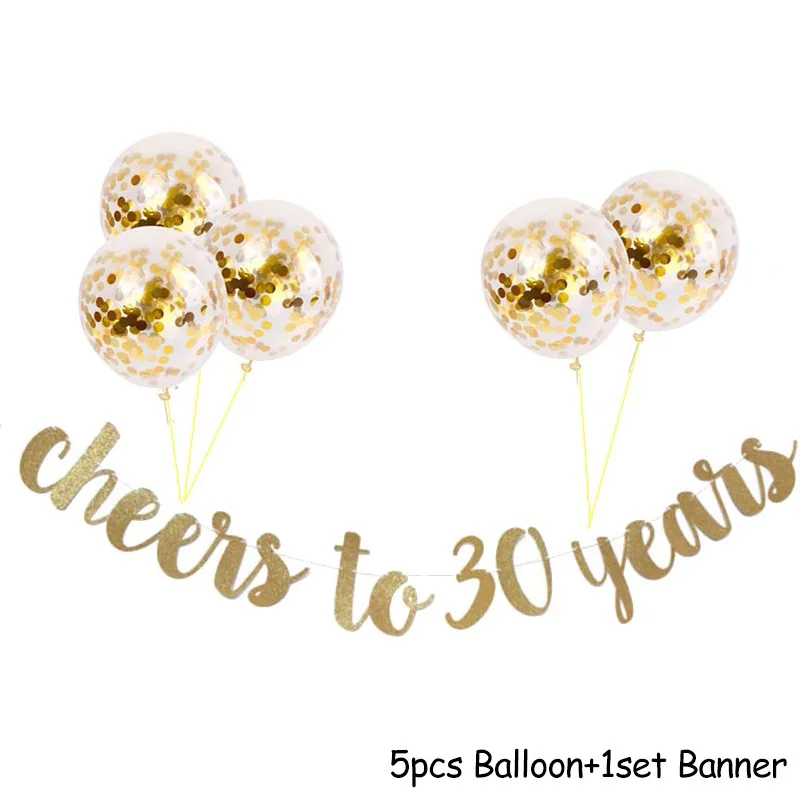  Happy Birthday 30/40/50/60 decoration set letter number banner glitter 12 inch confetti balloons Hello 30 Cheers to 40th