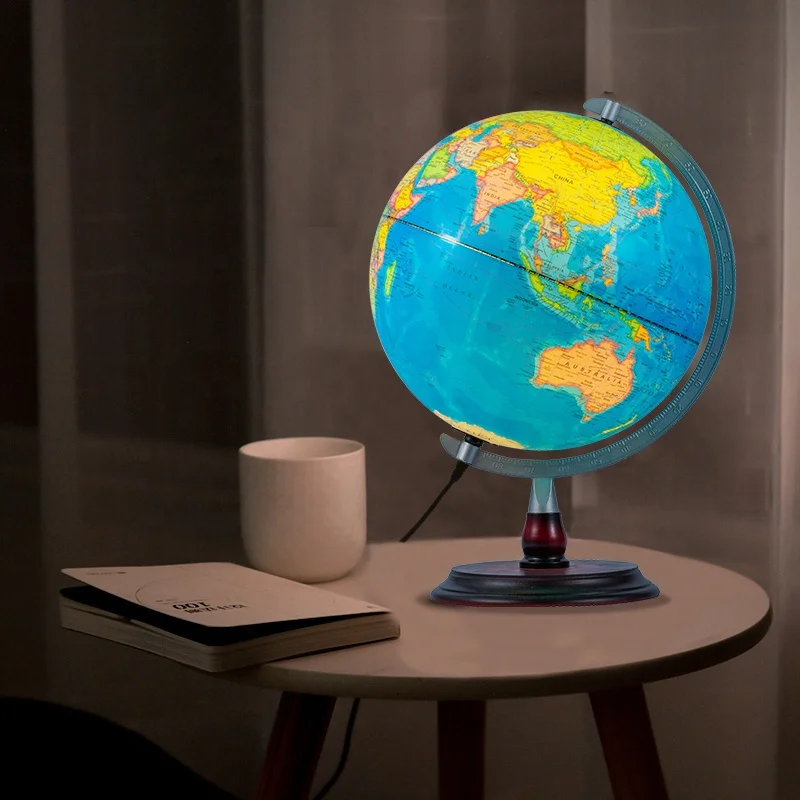 OEM AVAILABLE! 12 Inch Decorative World Globe With Wooden Base and  LED Lights