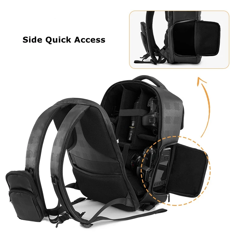 Cwatcun D97S  Photography Rucksack Travel Hiking Large Camera Video Dslr Leather Camera Backpack Bag for Laptop Camcorders