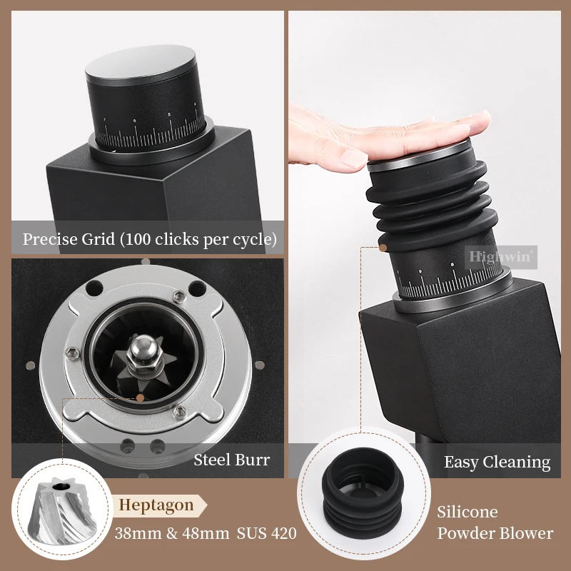 HIGHWIN Adjustable Grinding Setting Coffee Grinder Aluminium Alloy Body Electric Coffee Grinder