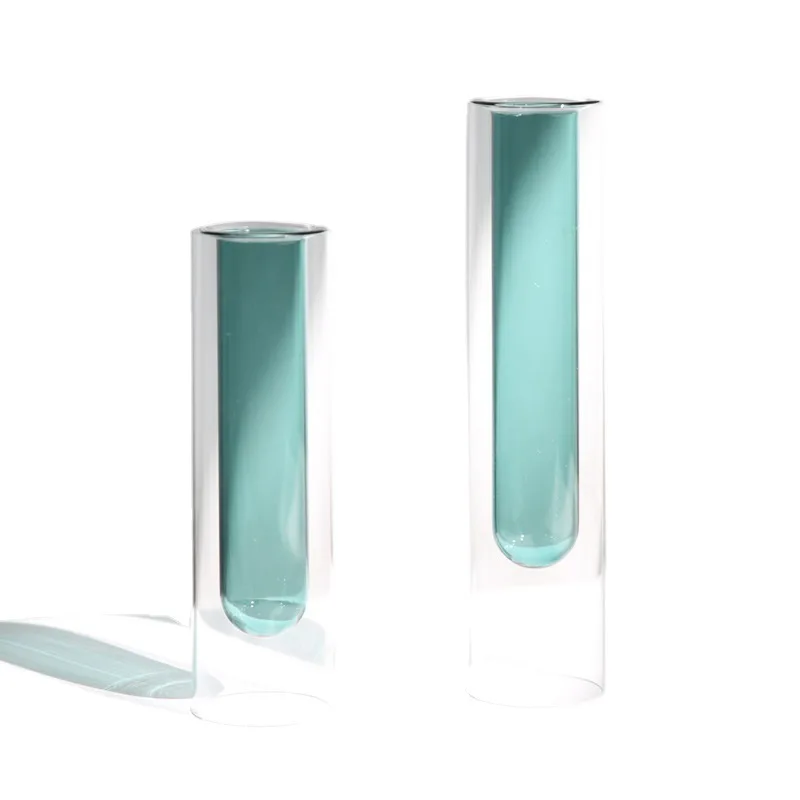 wholesale factory price decorative double wall cylinder glass vase vases for home decor